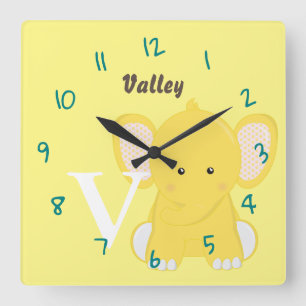 Personalized Baby Yellow Square Wall Clock