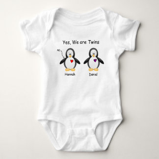 Personalized Baby Yes, We Are Twins Penguin Baby Bodysuit
