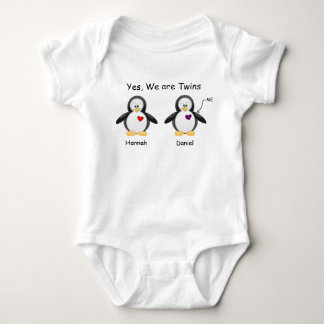 Personalized Baby Yes, We Are Twins Penguin Baby Bodysuit