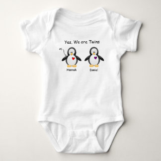 Personalized Baby Yes, We Are Twins Penguin Bodysuit