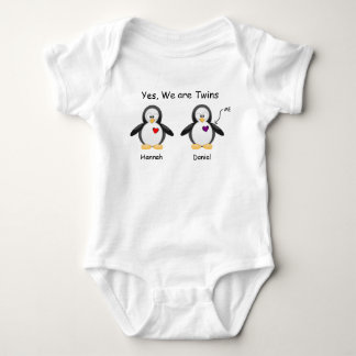 Personalized Baby Yes, We Are Twins Penguin Bodysuit