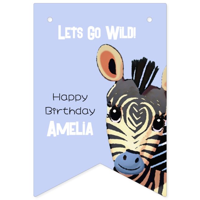 Personalized Baby Zebra Birthday Bunting Flags (First Flag)