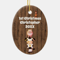 Personalized Baby's1st Christmas Cute Farm Animals Ceramic Ornament