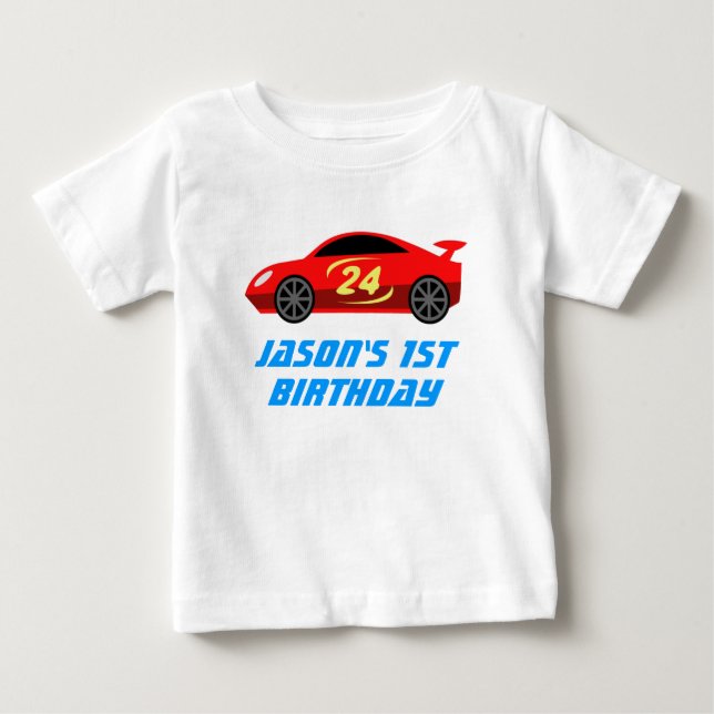Personalized baby's 1st Birthday race car t shirt (Front)
