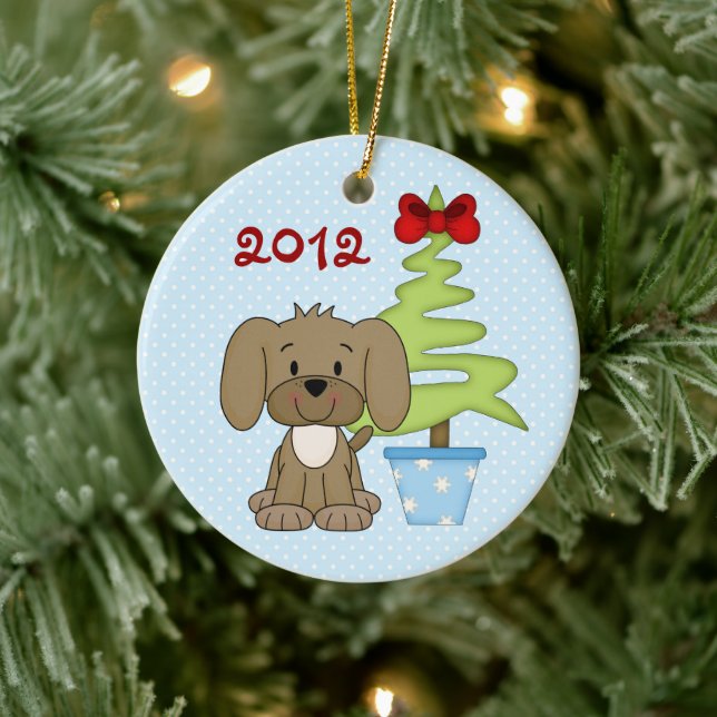 Personalized Baby's 1st Christmas Cute Puppy Dog Ceramic Ornament (Tree)