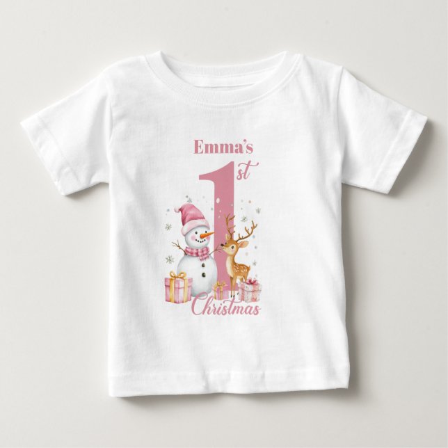 Personalized Baby's 1st Christmas Girls Baby T-Shirt (Front)
