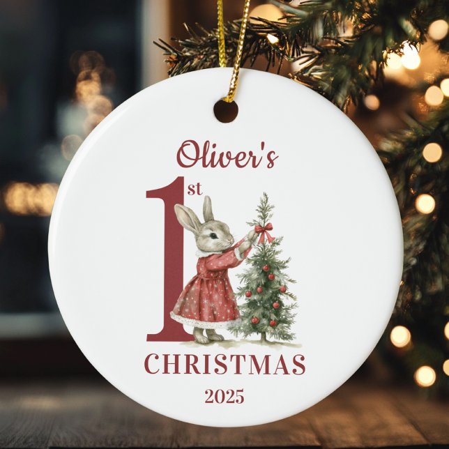 Personalized Baby's 1st Christmas Rabbit Ceramic Ornament (Creator Uploaded)
