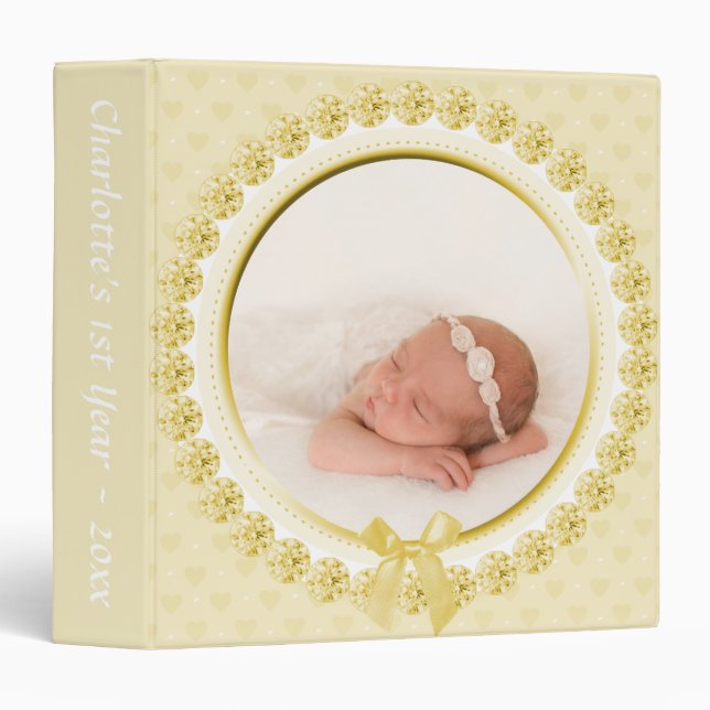 Personalized Baby's 1st Year Yellow Photo Book Binder (Front/Spine)