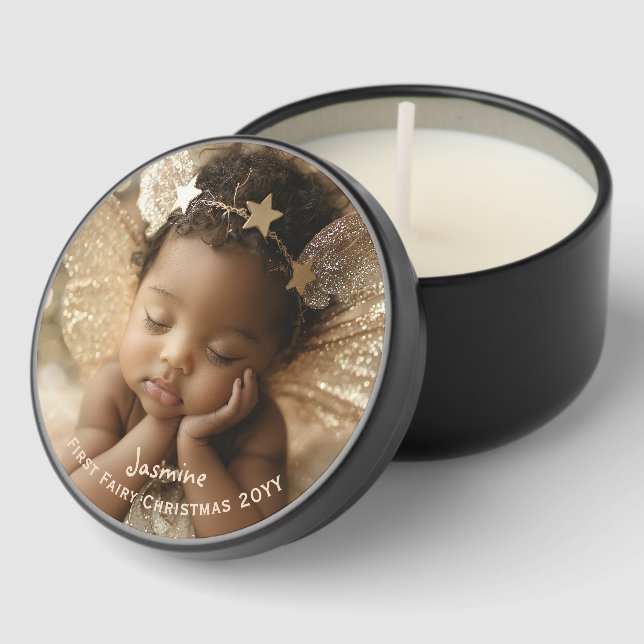 Personalized Baby's Cute First Christmas Fairy Mini Candle Favors (Corner)
