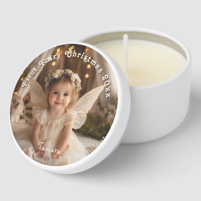 Personalized Baby's Cute First Christmas Fairy Mini Candle Favors (Corner)