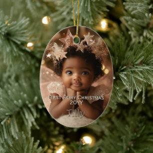 Personalized Baby's Cute First Fairy Christmas Ceramic Ornament
