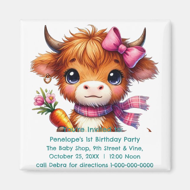 Personalized Baby's First Birthday Party Invite Magnet (Front)