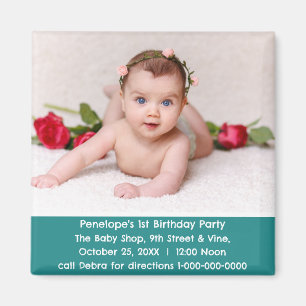 Personalized Baby's First Birthday Party Invite Magnet