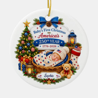 Personalized Baby's First Christmas America 250 Ceramic Ornament