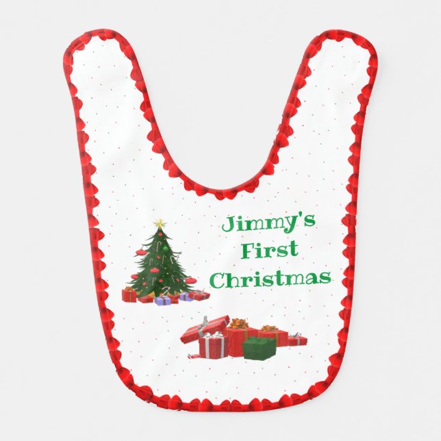 Personalized Baby's First Christmas Baby Bib (Front)