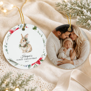 Personalized Baby's First Christmas Bunny Ceramic Ornament