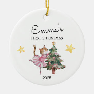 Personalized Baby's First Christmas, Cat Ballerina Ceramic Ornament