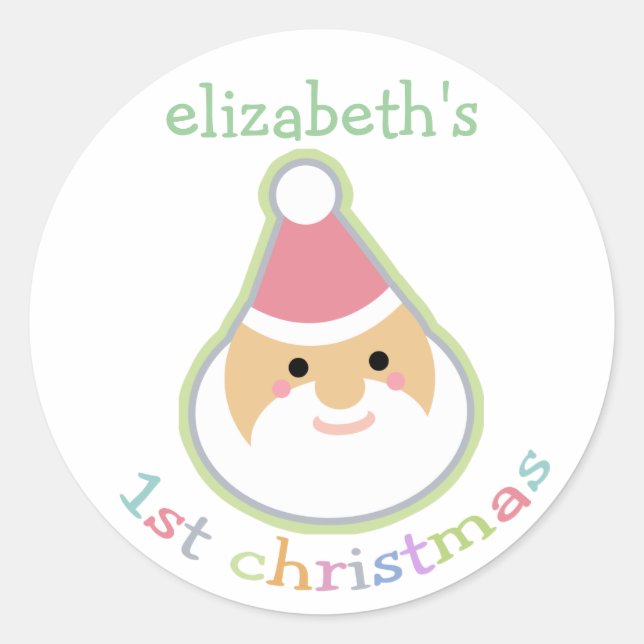 Personalized Baby's First Christmas Classic Round Sticker (Front)