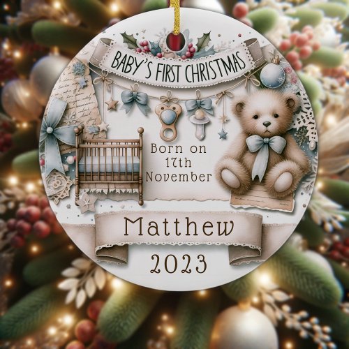 Personalized Babys First Christmas Cottagecore  Ornament
