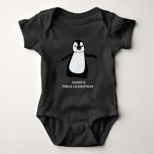 Personalized Baby's first Christmas   Cute penguin Baby Bodysuit