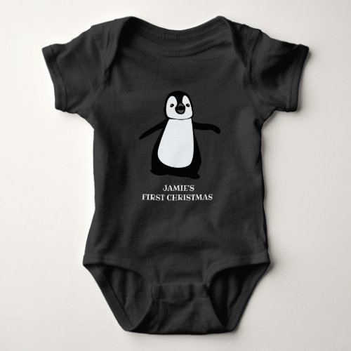 Personalized Babys first Christmas  Cute penguin Baby Bodysuit