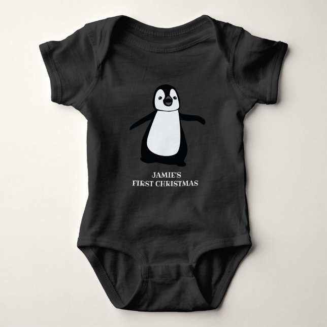 Personalized Baby's first Christmas | Cute penguin Baby Bodysuit (Front)