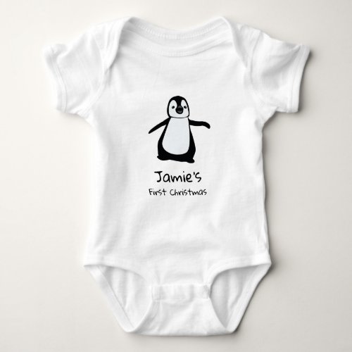 Personalized Babys first Christmas Cute Penguin Baby Bodysuit