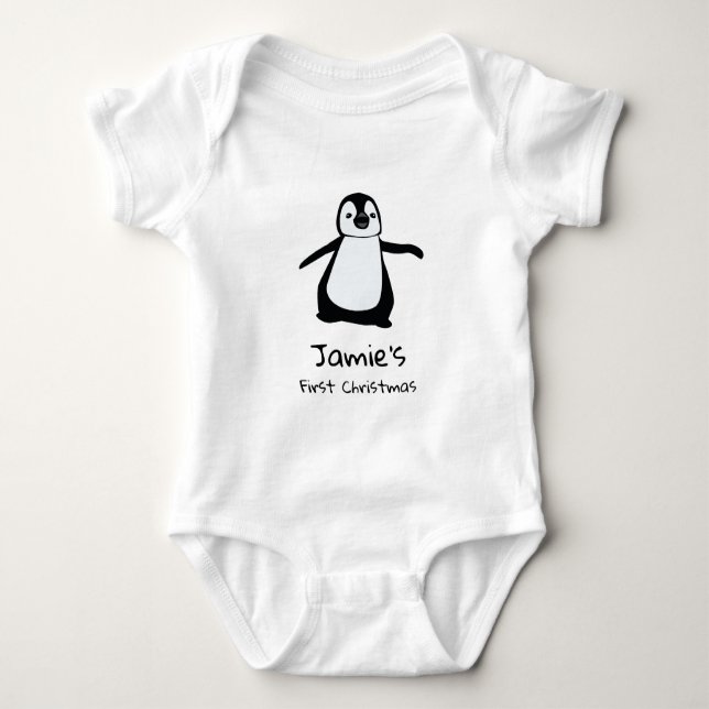 Personalized Baby's first Christmas Cute Penguin Baby Bodysuit (Front)