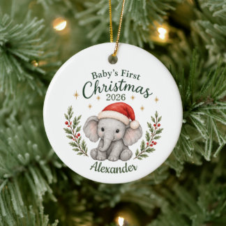 Personalized Baby's First Christmas "Elephant" Ceramic Ornament