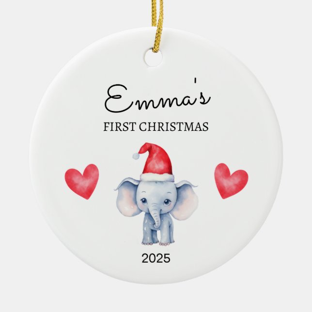 Personalized Baby's First Christmas, Elephant Gift Ceramic Ornament (Front)