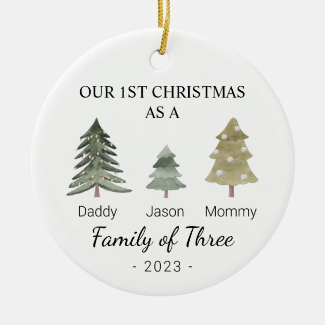 Personalized Babys First Christmas Family of Three Ceramic Ornament (Front)