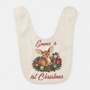 Personalized Baby's First Christmas Fawn Keepsake Baby Bib