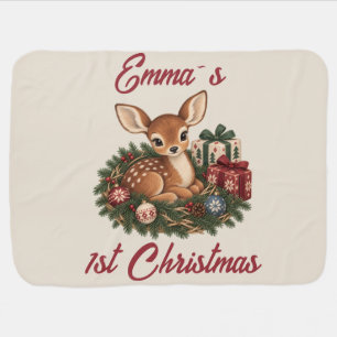 Personalized Baby's First Christmas Fawn Keepsake Baby Blanket