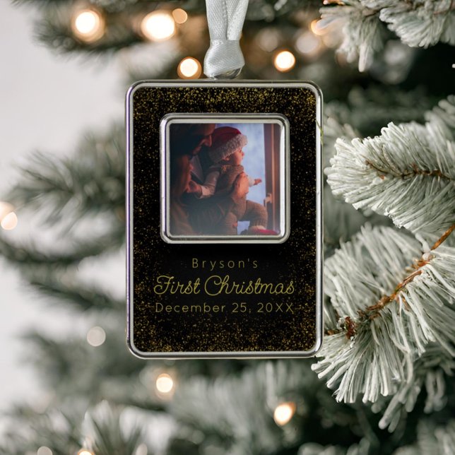 Personalized Baby's First Christmas Glitter Photo Christmas Ornament (Creator Uploaded)