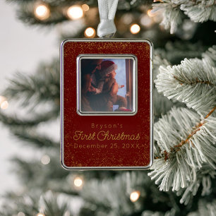Personalized Baby's First Christmas Glitter Photo  Ornament