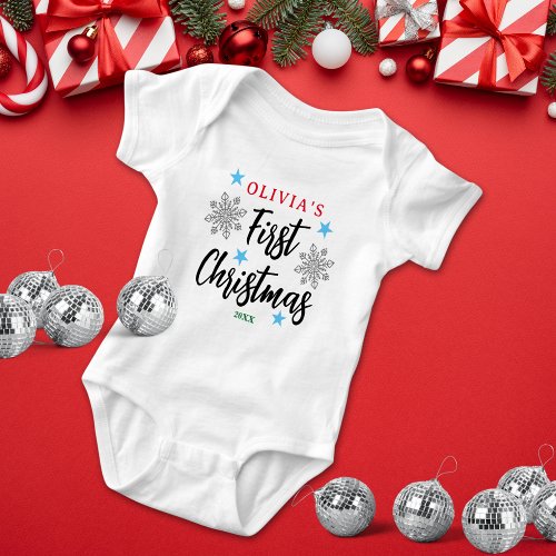 Personalized Babys First Christmas Holiday Baby Bodysuit
