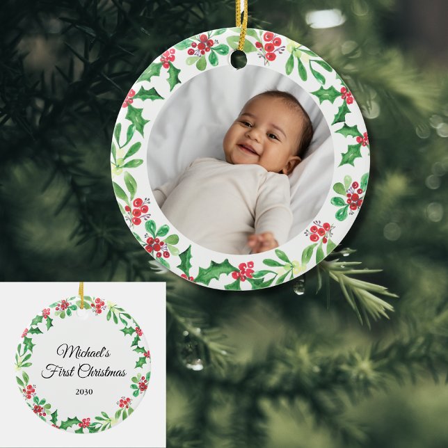 Personalized Baby's First Christmas Holiday  Ceramic Ornament (Creator Uploaded)