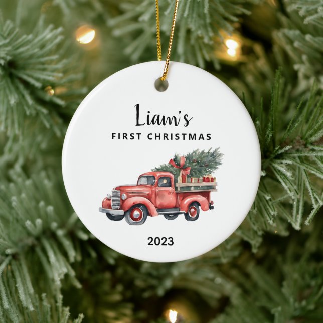 Personalized Baby's First Christmas Keepsake  Ceramic Ornament (Tree)