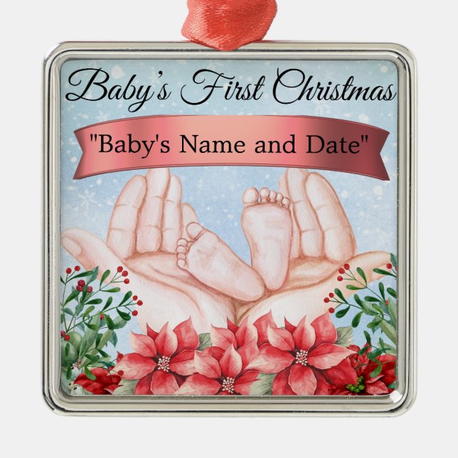 Personalized "Baby's First Christmas" Metal Ornament (Front)