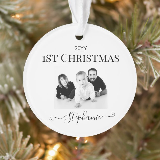 Personalized Babys First Christmas Name Photo Year Ornament (Tree)