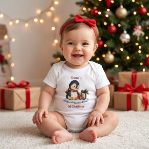Personalized Baby's First Christmas Penguin Baby Bodysuit