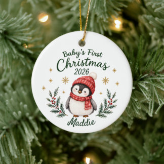 Personalized Baby's First Christmas "Penguin" Ceramic Ornament