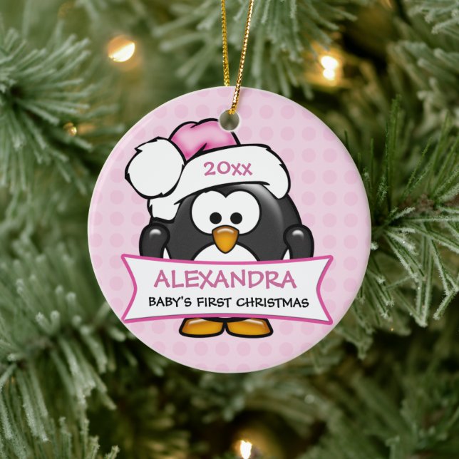 Personalized Baby's First Christmas Penguin Ceramic Ornament (Tree)