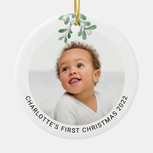 Personalized Babys First Christmas Photo Ceramic Ornament