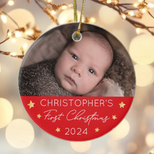 Personalized Baby's First Christmas Photo Ceramic Ornament