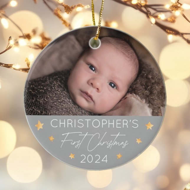 Personalized Baby's First Christmas Photo Ceramic Ornament (Creator Uploaded)