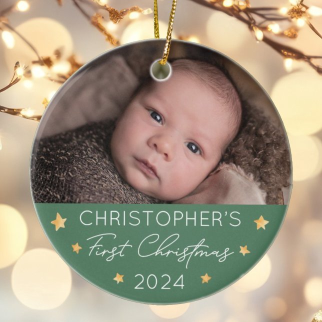 Personalized Baby's First Christmas Photo Ceramic Ornament (Creator Uploaded)