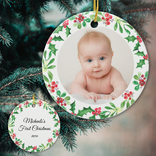 Personalized Baby's First Christmas Photo Ceramic Ornament