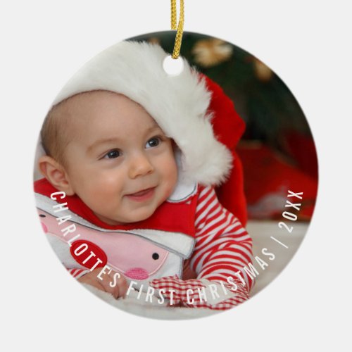 Personalized Babys First Christmas Photo Ceramic Ornament