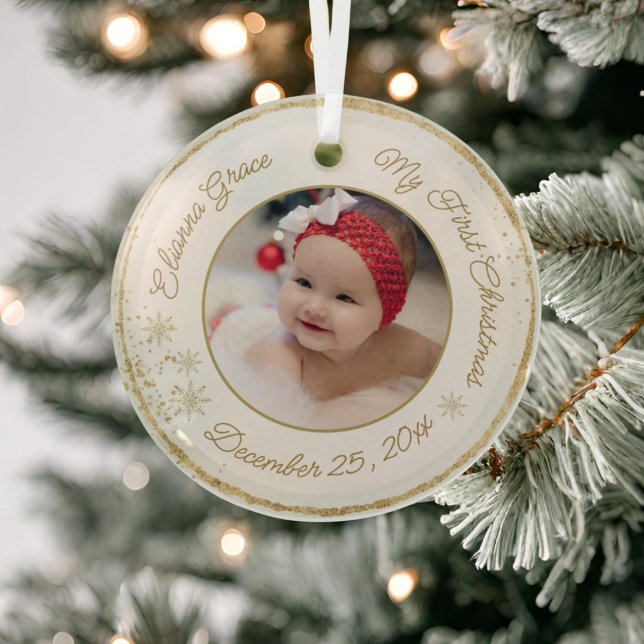  Personalized Baby's First Christmas Photo Glitter Glass Ornament (Creator Uploaded)